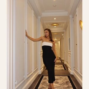 Strapless Black and White Midi Dress